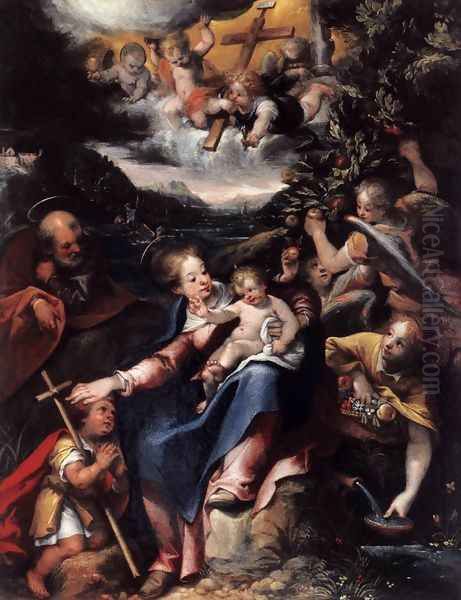 The Holy Family with the Infant St John the Baptist in a Landscape 1590s Oil Painting by Denys Calvaert