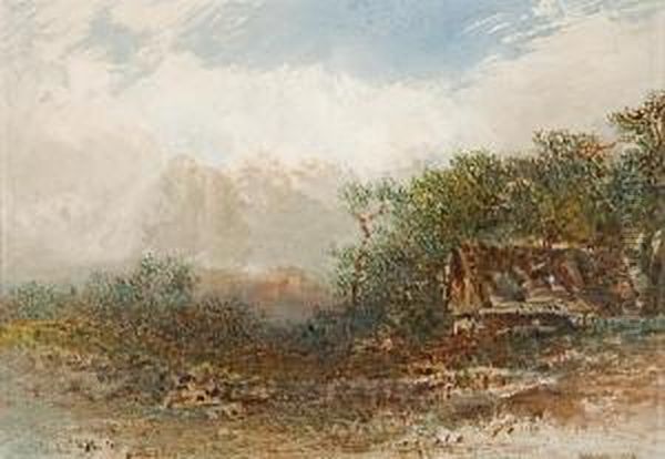 Cabin In A Mountainous Landscape Oil Painting by Otto Reinhard Jacobi