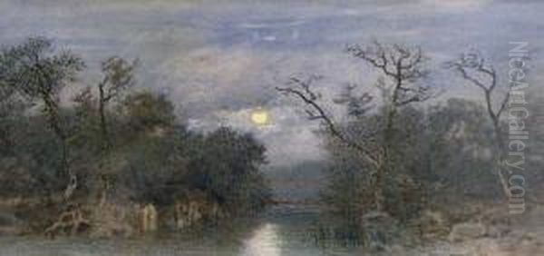 Moonlit River Oil Painting by Otto Reinhard Jacobi