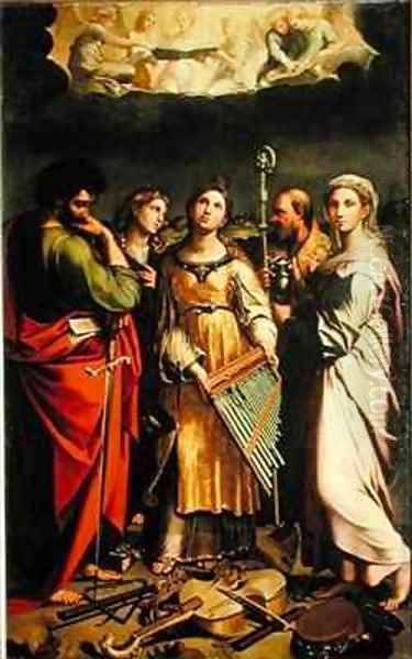 St. Cecilia surrounded by St. Paul, St. John the Evangelist, St. Augustine and Mary Magdalene Oil Painting by Denys Calvaert