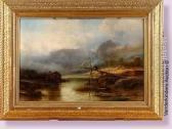 Pecherie Aux Saumons Au Lac De Gudvangen En Norvege Oil Painting by Jacobus Jacobs