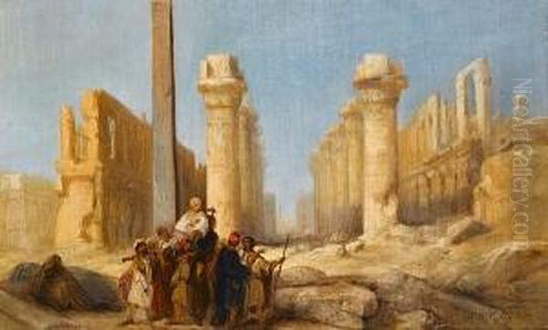 A Gentleman On The Grand Tour, Inspecting The Ruins At Karnak Oil Painting by Jacobus Jacobs