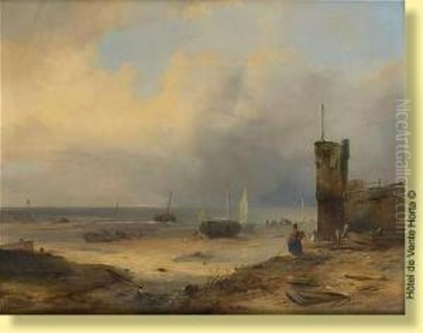 Retour Des Pecheurs Sur Une Plage Oil Painting by Jacobus Jacobs