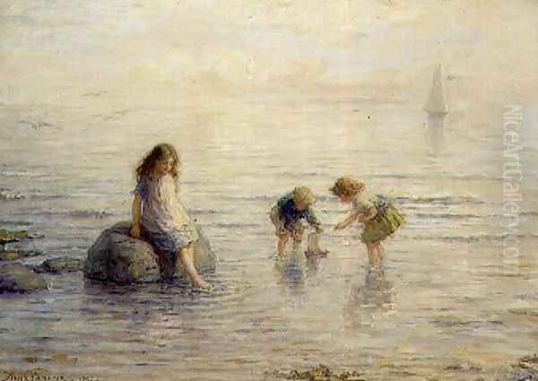 Sailing the Toy Boat, 1897 Oil Painting by Hugh Cameron