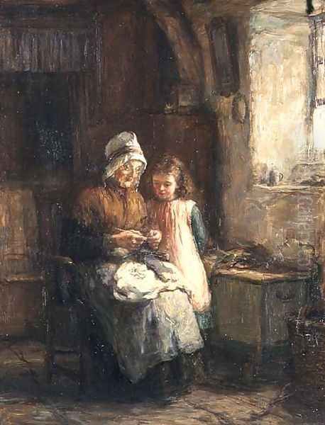 Dropping a Stitch, 1883 Oil Painting by Hugh Cameron