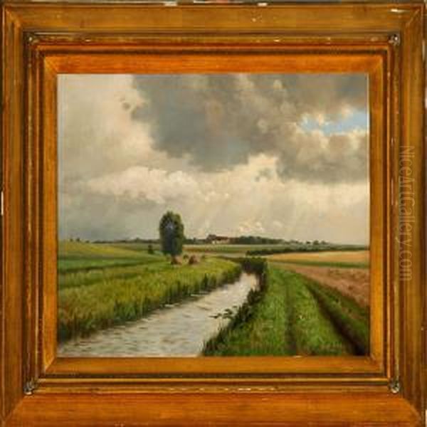 Danish Summer Landscapewith A Stream Oil Painting by A. G. Jacobsen