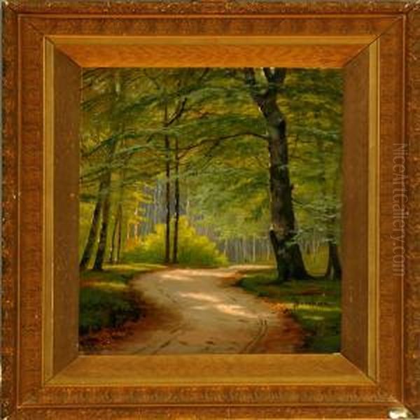 A Road Through A Wood At Springtime Oil Painting by A. G. Jacobsen