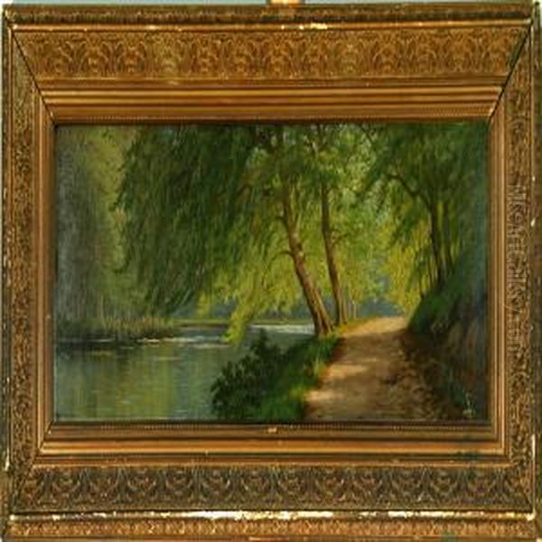 Stream At Spring Time. Signed Monogram Oil Painting by A. G. Jacobsen