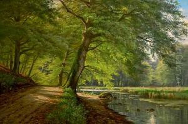 A Spring Day In The Woods. Signed A. Jacobsen Oil Painting by A. G. Jacobsen