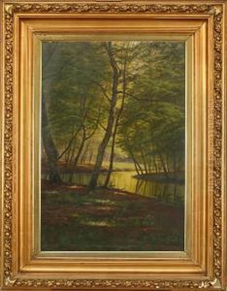 Scenery With A River. Signed A. Jacobsen Oil Painting by A. G. Jacobsen