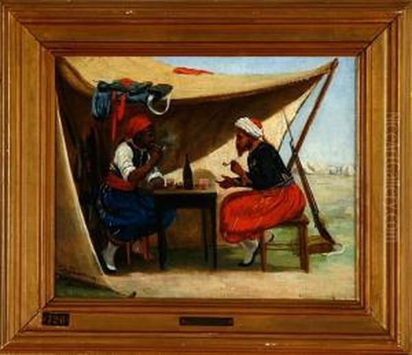 An African Soldier And A Zouav In A Tent Oil Painting by David Jacobsen