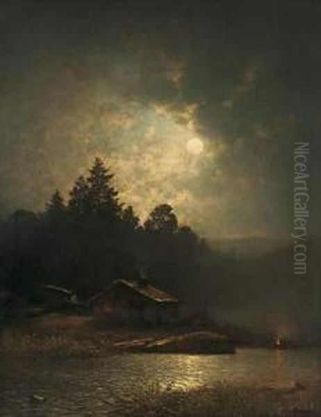 Clair De Lune Sur Le Lac Oil Painting by Sophus Jacobsen