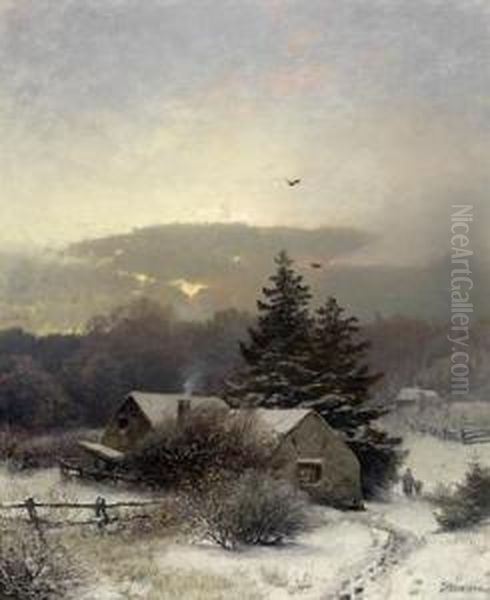 Abendliche Winterlandschaft Oil Painting by Sophus Jacobsen