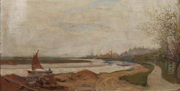 The River Rother, Rye, Sussex Oil Painting by George Percy Jacomb-Hood