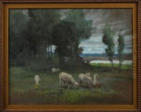 Sheep Grazing In A Field Oil Painting by George Percy Jacomb-Hood