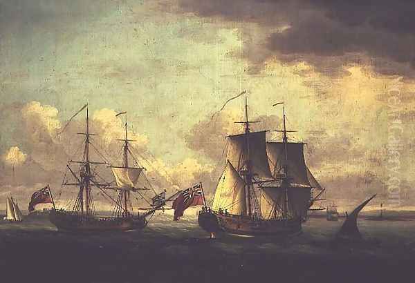 A Naval Show, taken from two perspectives (possibly at the entrance to Brest Harbour) Oil Painting by John the Elder Cleveley