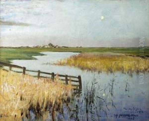 Looking Across The Marshes Oil Painting by George Percy Jacomb-Hood