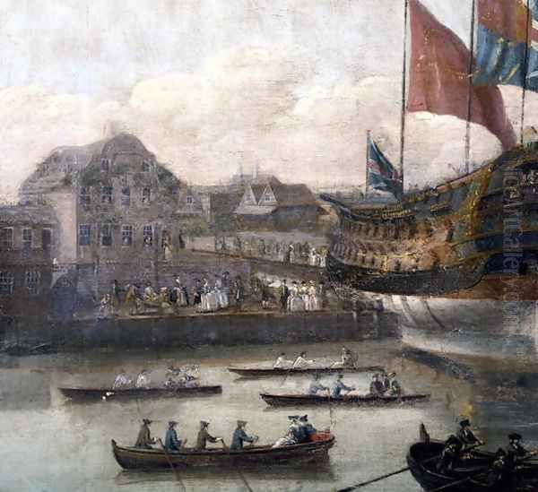 Launch at Deptford Dockyard, c.1750 (detail) Oil Painting by John the Elder Cleveley