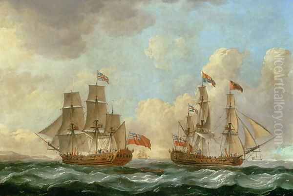 The 'Peregrine' in Two Positions off the Coast, 1766 Oil Painting by John the Elder Cleveley