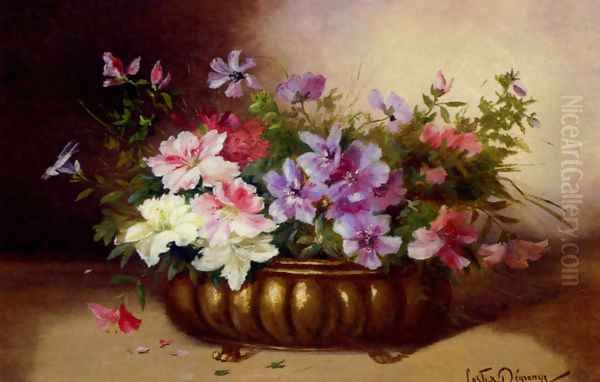 Summer Blooms in an Urn Oil Painting by Adolphe Louis Castex-Degrange