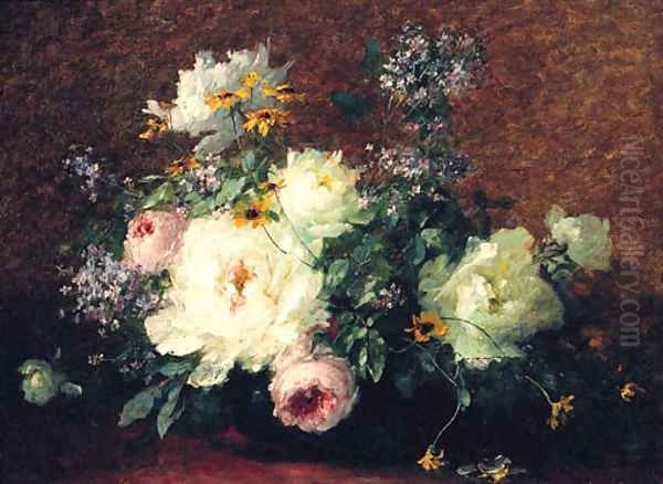 Roses And Lilacs In A Vase Oil Painting by Adolphe Louis Castex-Degrange