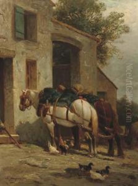 Outside The Stable Oil Painting by Charles Jacques