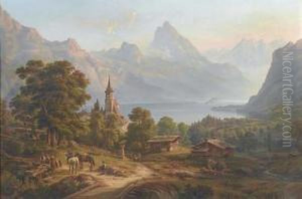 Vierwaldstattersee, Landschaft Im Abendlicht. Oil Painting by Heinrich Jaeckel