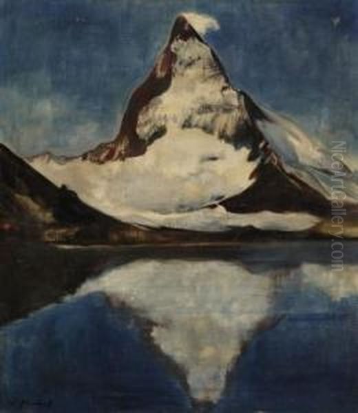 Matterhorn By The Riffelsee Lake Oil Painting by Willy Jaeckel