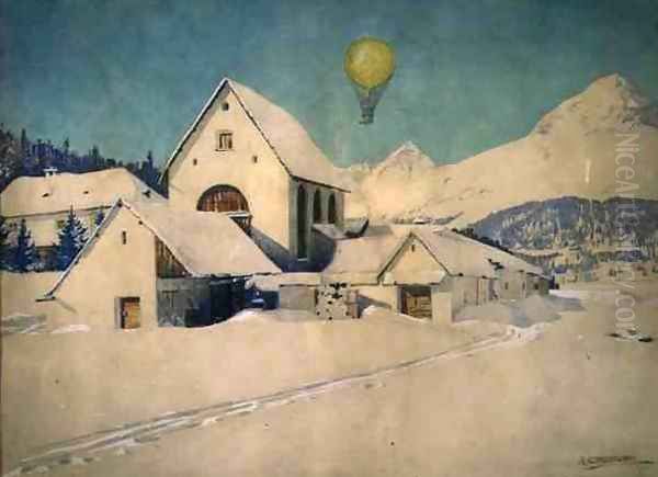 Landscape with an Air Balloon, 1910 Oil Painting by Anton Christoffel