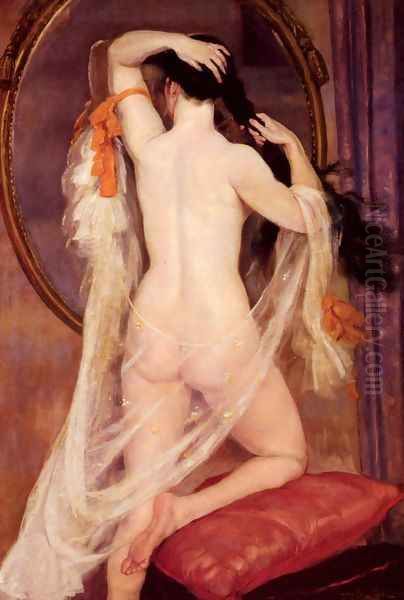 Nu Au Miroir (Nude before a Mirror) Oil Painting by Henry Caro-Delvaille