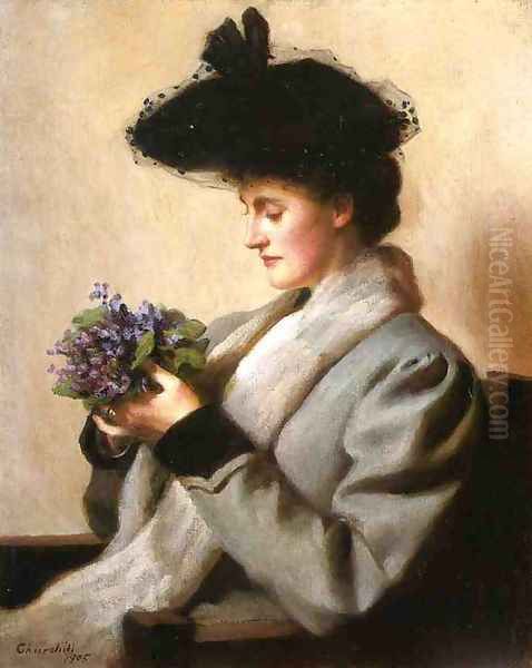 The Nosegay of Violets: Portrait of a Woman Oil Painting by William Worcester Churchill