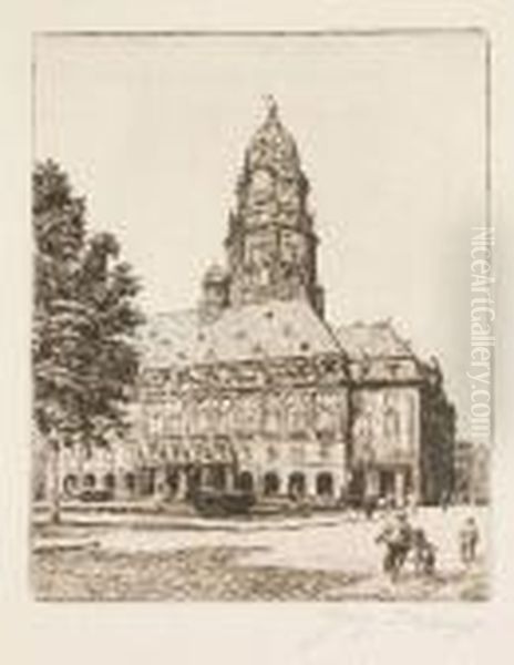 Dresden - Altstadter Rathaus Oil Painting by Georg Jahn