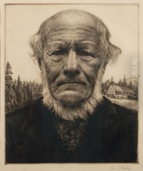 Portrait Eines Gebirgsbauern . Um 1902 Oil Painting by Georg Jahn