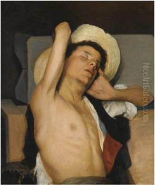 Young Boy Oil Painting by Georg Jakobides