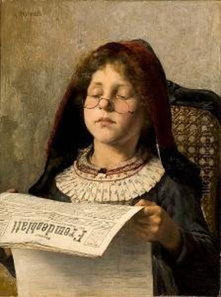 Girl Reading Oil Painting by Georg Jakobides