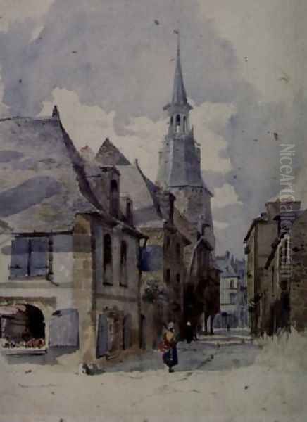 A Street in Dinan, France 2 Oil Painting by William Linnaeus Casey