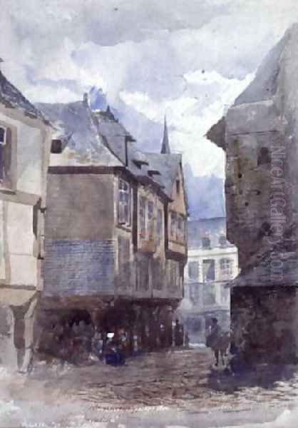 A Street in Dinan, France Oil Painting by William Linnaeus Casey