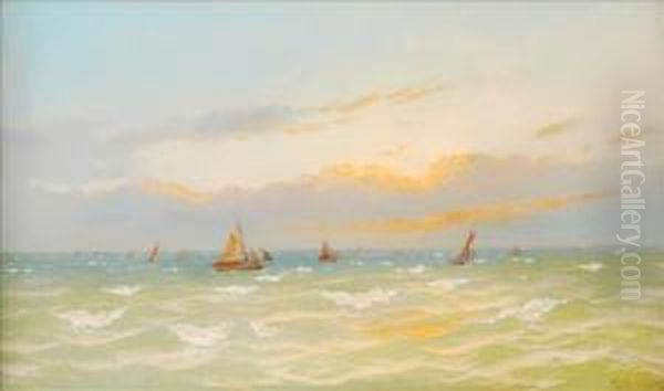 Gaff-riggedvessels In The Evening Oil Painting by David James