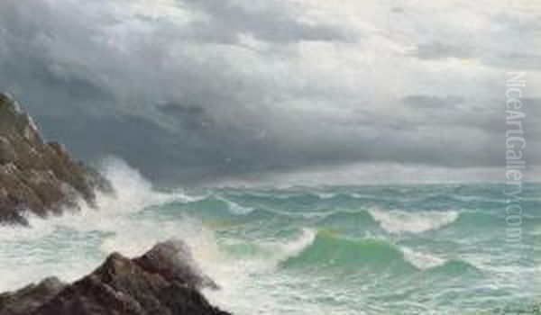 A Rocky Coastline Oil Painting by David James