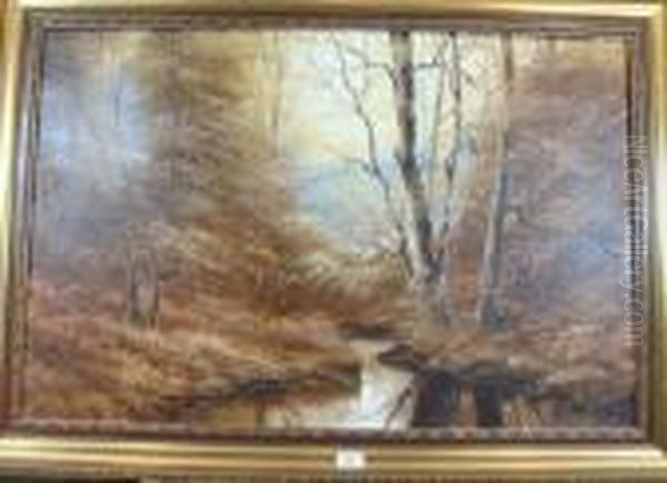 Autumn Stream Through Wood Oil Painting by David James