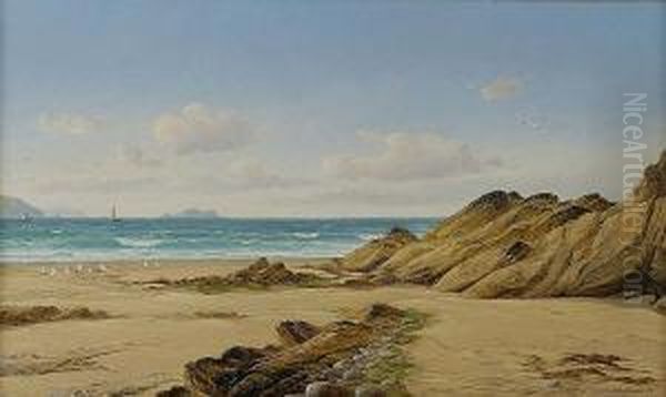 A Summer Day, Pembrokeshire Coast, '87, Inscribed Verso Oil Painting by David James