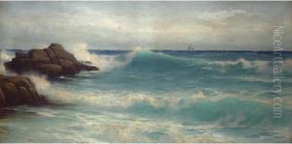 The Breaking Wave, Sails On The Horizon Oil Painting by David James