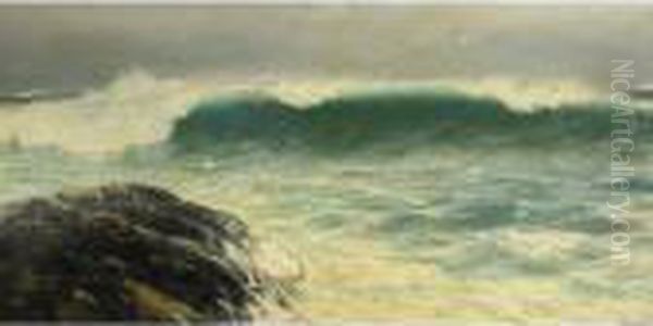 A North Easter On A Ground Sea, Cornish Coast Oil Painting by David James