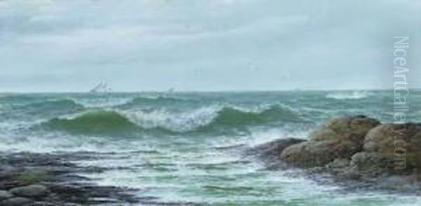 Crashing Waves At Mount Bay Cudder Point Oil Painting by David James