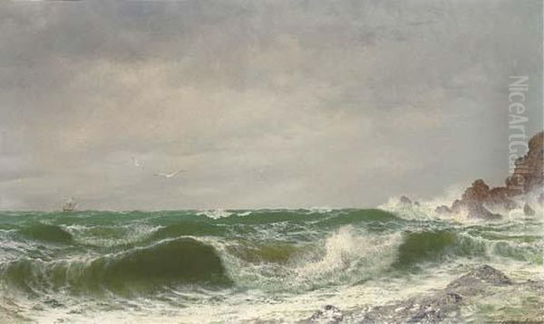 Waves Crashing On A Rocky Coast Oil Painting by David James