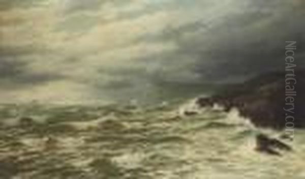 Off The Coast In Stormy Weather Oil Painting by David James