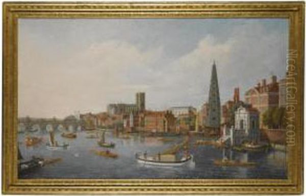 View Of The Thames At Westminster Oil Painting by William James