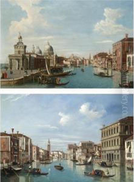 A View Of The Dogana And Santa 
Maria Salute On The Grand Canal; And A View Of The Grand Canal Looking 
North-west From The Palazzo Corner To The Palazzo Contarini Dagli 
Scrigni Oil Painting by William James