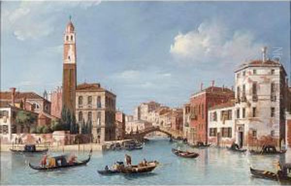 View Of The Entrance To The 
Cannareggio Canal With The Church Of San Geremia And The Palazzo Labia ,
 Venice Oil Painting by William James