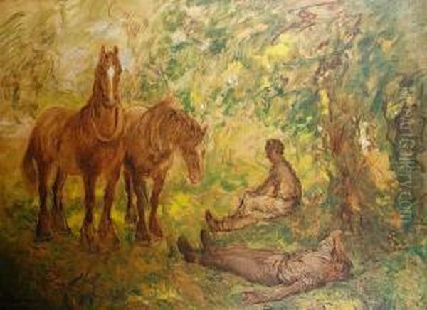 Ploughmen Resting Oil Painting by Alexander Jamieson